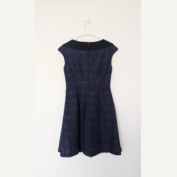 Cynthia Steffe Navy Blue and Black Sequined Tweed A-line Dress - Picture 2 of 10